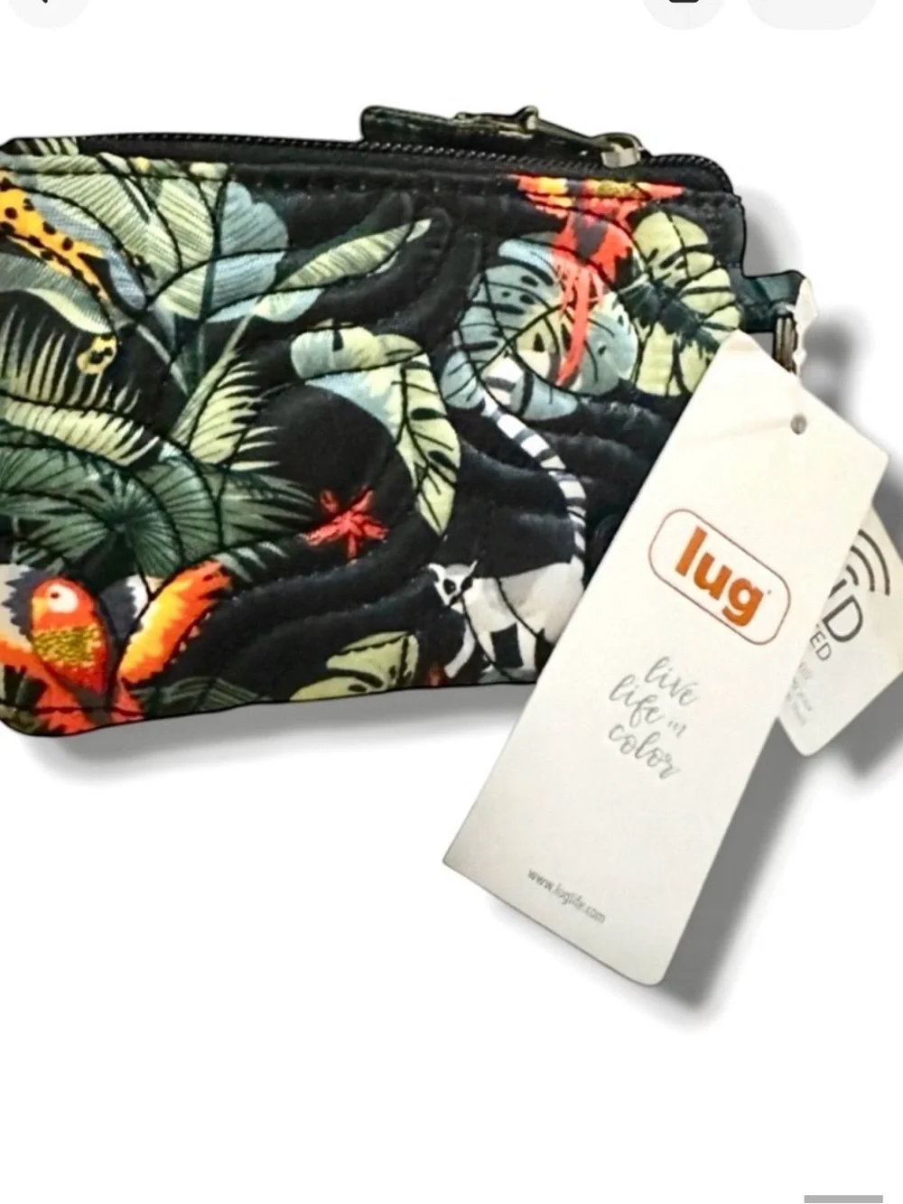 Lug Metro Wildlife Black Quilted Wallet with‎ Keychain NWT $33 MSRP